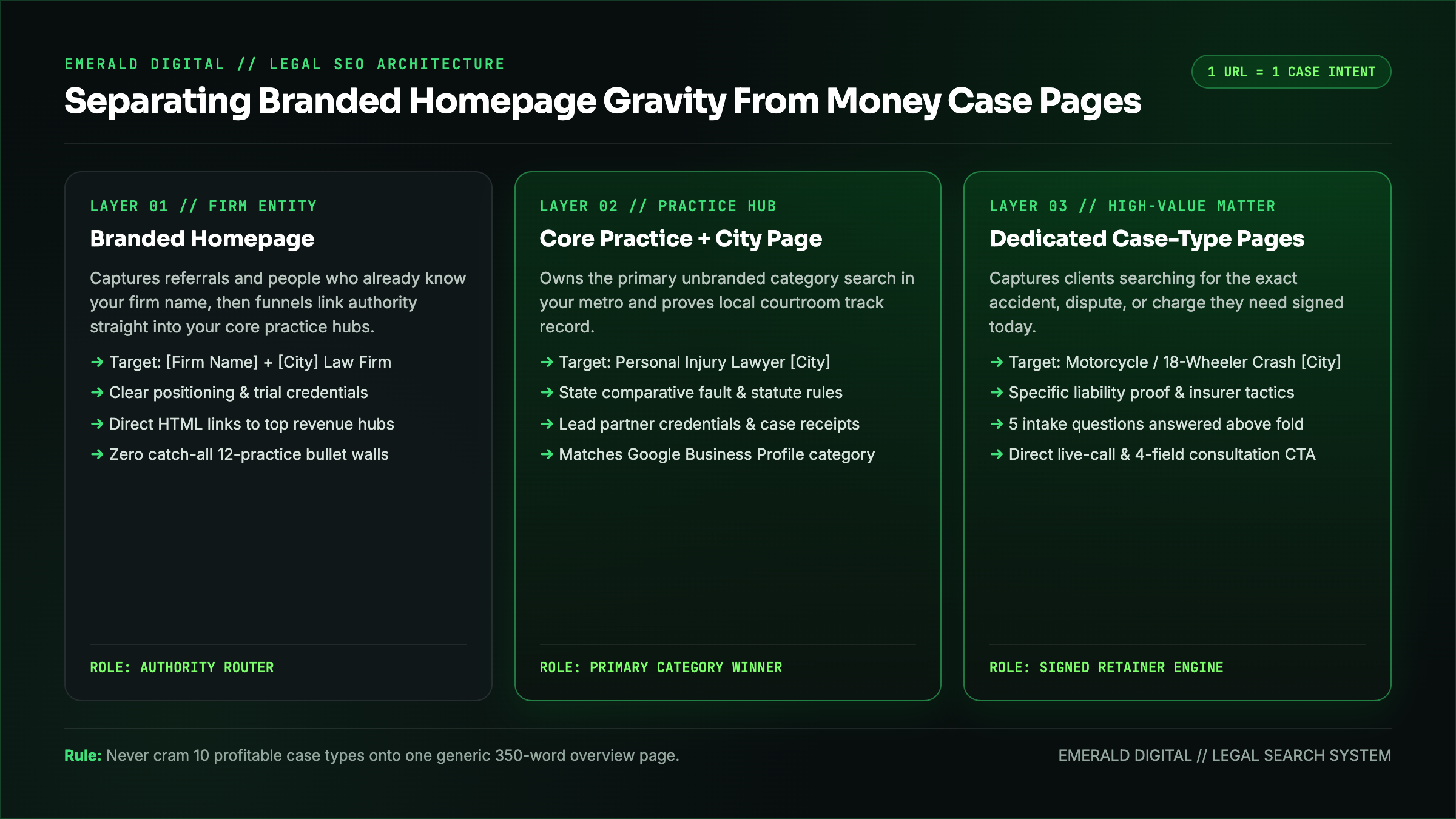 How to separate branded homepage gravity from commercial practice area pages